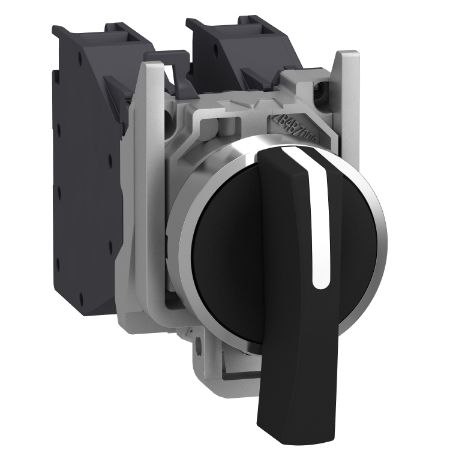 Picture of Selector switch, Harmony XB4 - ATEX D, metal, 22mm, 3 positions, black long handle, spring return, screw clamp terminals, 2NO