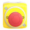 Picture of Control station, Harmony XALD, plastic, yellow lid, 1 emergency stop 40mm, turn to release, illuminated ring white red fixed, 1NO 1NC, 24V AC DC