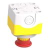 Picture of Control station, Harmony XALD, plastic, yellow lid, 1 emergency stop 40mm, turn to release, illuminated ring white red fixed, 1NO 1NC, 24V AC DC