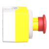 Picture of Control station, Harmony XALD, plastic, yellow lid, 1 emergency stop 40mm, turn to release, illuminated ring white red fixed, 1NO 1NC, 24V AC DC