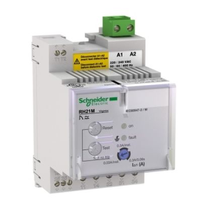 Picture of Residual current protection relay, VigiPacT RH21M, 30mA or 300mA, 12/24VAC 50/60Hz, 12/48VDC, DIN rail mounting