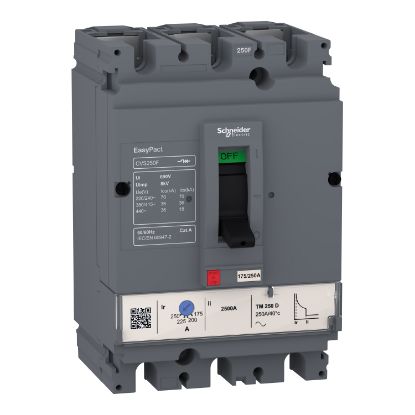 Picture of circuit breaker, EasyPact CVS100F, 36kA at 415VAC, 25A, TM-D trip unit, 3P3d