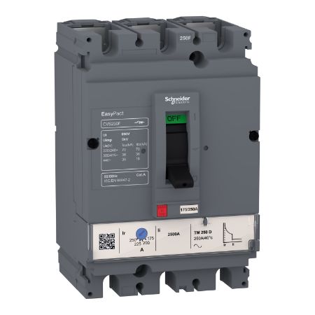 Picture of circuit breaker, EasyPact CVS100F, 36kA at 415VAC, 40A, TM-D trip unit, 3P3d