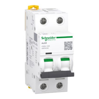 Picture of Miniature circuit breaker (MCB), Acti9 iC60L, 2P, 40A, C curve, 15000A (IEC/EN 60898-1), 20kA (IEC/EN 60947-2)