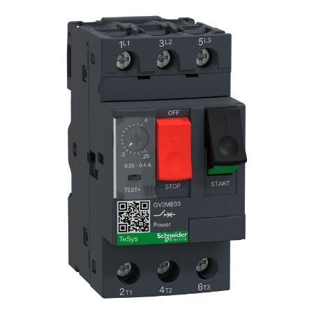 Picture of TeSys Deca, Motor circuit breaker, TeSys Deca, 3P, 0.25 to 0.4A, thermal magnetic, screw clamp terminals, button control