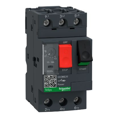 Picture of TeSys Deca, Motor circuit breaker, TeSys Deca, 3P, 13 to 18A, thermal magnetic, screw clamp terminals, button control