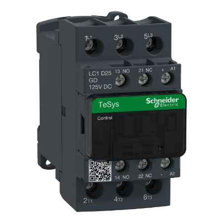 Picture of Contactor, TeSys Deca, 3P(3NO), AC-3/AC-3e, <=440V, 25A, 125V DC coil, screw clamp terminals