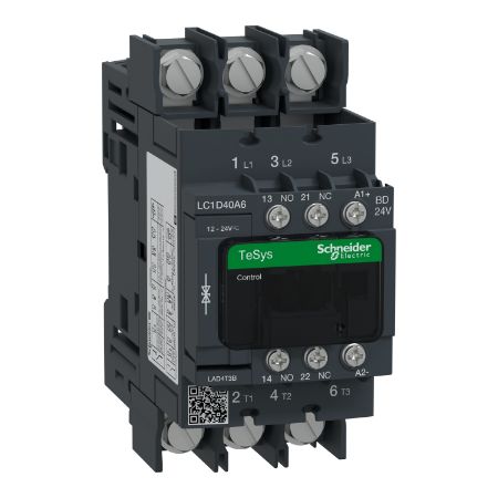 Picture of Contactor, TeSys Deca, 3P(3 NO), AC-3/AC-3e, <=400V, 40A, 24V DC standard coil, lugs-ring terminals
