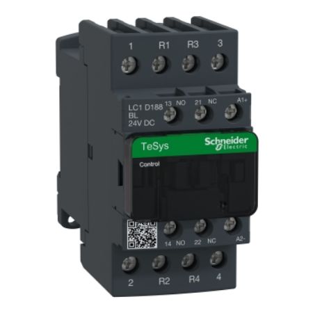 Picture of Contactor, TeSys Deca, 4P(2NO+2NC), AC-1, <=440V, 32A, 24VDC low consumption coil, screw clamp terminal