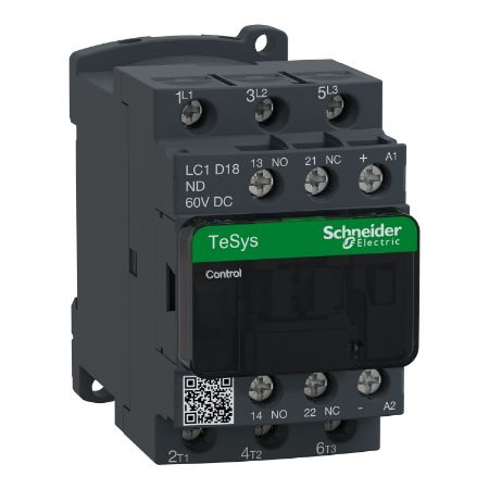 Picture of TeSys D, Contactor, 3P(3 NO), AC-3/AC-3e, 0 to 440V, 18A, 60VDC coil