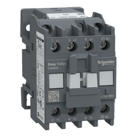 Picture of Contactor,Easy TeSys Control,LC1E,3P(3NO),AC-3,<=440V,18A,240V AC coil,50Hz,1NC auxiliary contact