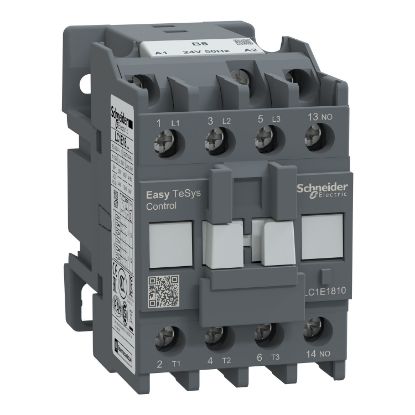 Picture of Contactor,Easy TeSys Control,LC1E,3P(3NO),AC-3,<=440V,18A,24V AC coil,50Hz,1NO auxiliary contact