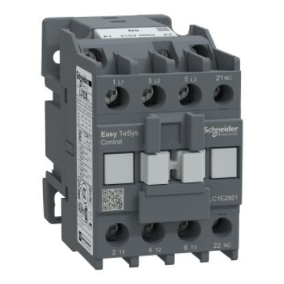 Picture of Contactor,Easy TeSys Control,LC1E,3P(3NO),AC-3,<=440V,25A,415V AC coil,50Hz,1NC auxiliary contact