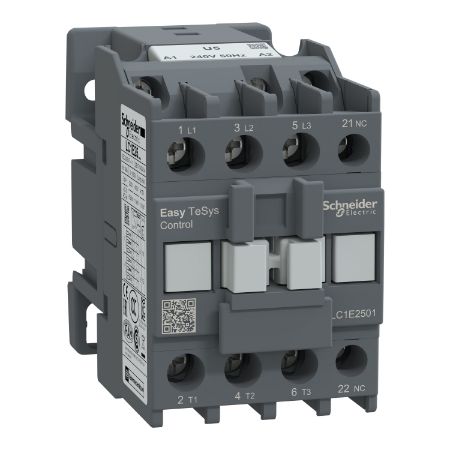 Picture of Contactor,Easy TeSys Control,LC1E,3P(3NO),AC-3,<=440V,25A,240V AC coil,50Hz,1NC auxiliary contact