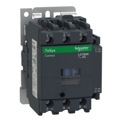 Picture of Contactor, TeSys Deca,3P(3NO),AC-3/AC-3e/<=440V 40A,24V AC 50/60Hz coil, screw clamp terminals