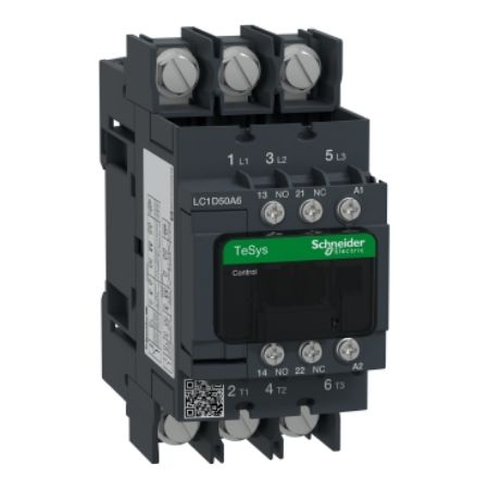 Picture of Contactor, TeSys Deca, 3P(3 NO), AC-3/AC-3e, <=400V, 50A, 24V AC 50/60Hz coil, lugs-ring terminals