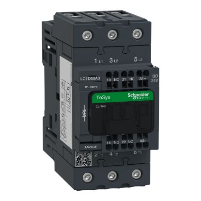 Picture of Contactor, TeSys Deca, 3P(3 NO), AC-3/AC-3e, <=400V, 50A, 24V DC standard coil, spring terminals