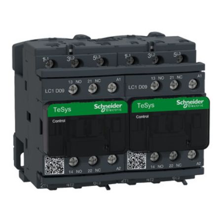 Picture of Reversing Contactor, TeSys Deca, 3P(3NO), AC-3, <=440V, 9A, 24V AC 50/60Hz coil, with mechanical interlocking, screw clamp terminals