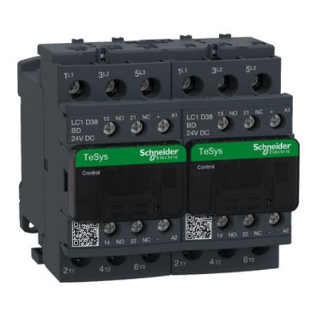 Picture of Reversing Contactor, TeSys Deca, 3P(3NO),AC-3, <=440V 38A,24V DC coil, screw clamp terminals