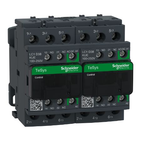 Picture of TeSys, Reversing contactor, TeSys Deca, 3P(3 NO), AC-3, 0 to 440V, 38A, 100 to 250VAC/DC coil