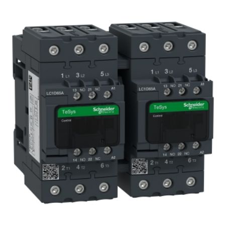 Picture of Reversing Contactor, TeSys Deca, 3P(3NO), AC-3, <=440V, 65A, 120V AC 60Hz coil, screw clamp terminals