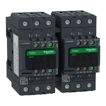 Picture of TeSys; TeSys Deca, Reversing contactor, 3P(3 NO), AC-3, 0 to 440V, 40A, 48 to 130VAC/DC coil