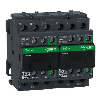 Picture of TeSys; TeSys Deca, Reversing contactor, 3P(3 NO), AC-3, 0 to 440V, 25A, 48 to 130VAC/DC coil