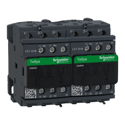 Picture of Reversing Contactor, TeSys Deca, 3P(3NO),AC-3, <=440V 18A,220V AC 50/60Hz coil, screw clamp terminals