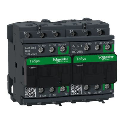 Picture of TeSys; TeSys Deca, Reversing contactor, 3P(3 NO), AC-3, 0 to 440V, 18A, 100 to 250VAC/DC coil