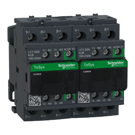 Picture of TeSys; TeSys Deca, Reversing contactor, 3P(3 NO), AC-3, 0 to 440V, 25A, 100 to 250VAC/DC coil
