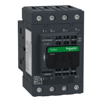 Picture of Contactor, TeSys Deca, 4P(4 NO), AC-1, <=440V, 80A, 24V DC standard coil, spring terminal