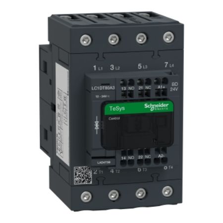Picture of Contactor, TeSys Deca, 4P(4 NO), AC-1, <=440V, 80A, 24V DC standard coil, spring terminal