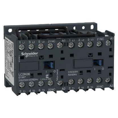 Picture of reversing Contactor, TeSys K, 3P, AC-3/AC-3e,<=440V 9A, 1NC, 24V AC coil