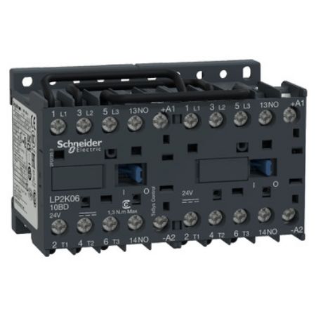 Picture of reversing Contactor, TeSys K, 3P, AC-3/AC-3e,440V 6A, 1NO, 24V DC coil, screw clamp terminals