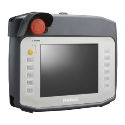 Picture of 5.7 Handheld Touch Panel, VGA, Analog-Single, COM, ETH, USB A & mini-B, SD, 24VDC, Red Emergency Stop Switch