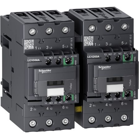 Picture of TeSys; TeSys Deca, Reversing contactor, 3P(3 NO), AC-3, 0 to 440V, 50A, 24 to 60VAC/DC coil