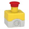 Picture of Control station, Harmony XALK, plastic, yellow lid, 1 red mushroom 40mm, turn to release, 1NC with monitoring, unmarked, UL/CSA certified