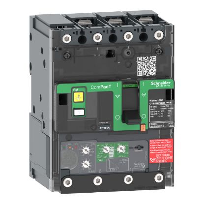 Picture of Circuit breaker, ComPacT NSXm 63B, 25kA/415VAC, 3 poles, MicroLogic 4.1 trip unit 25A, lugs/busbars