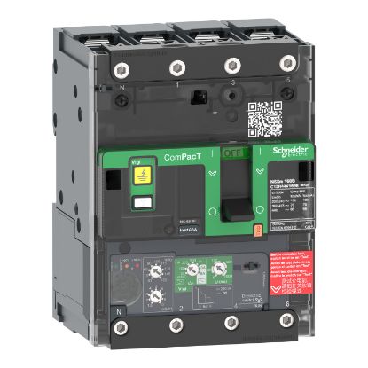 Picture of Circuit breaker, ComPacT NSXm 63E, 16kA/415VAC, 4 poles, MicroLogic 4.1 trip unit 25A, lugs/busbars