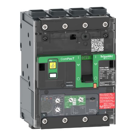 Picture of Circuit breaker, ComPacT NSXm 160N, 50kA/415VAC, 4 poles, MicroLogic 4.1 trip unit 100A, EverLink lugs