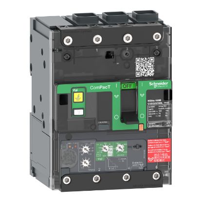 Picture of Circuit breaker, ComPacT NSXm 63H, 70kA/415VAC, 3 poles, MicroLogic 4.1 trip unit 25A, EverLink lugs