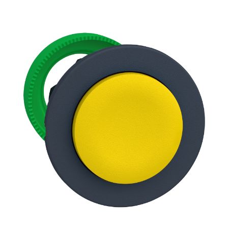 Picture of Harmony XB5, Antimicrobial Flush mounted push button head, plastic, projecting, yellow, Ø30, spring return, unmarked, dark grey bezel