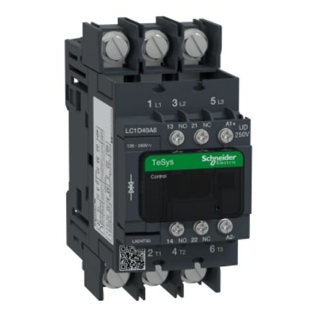 Picture of Contactor, TeSys Deca, 3P(3 NO), AC-3/AC-3e, <=400V, 40A, 250V DC standard coil, lugs-ring terminals