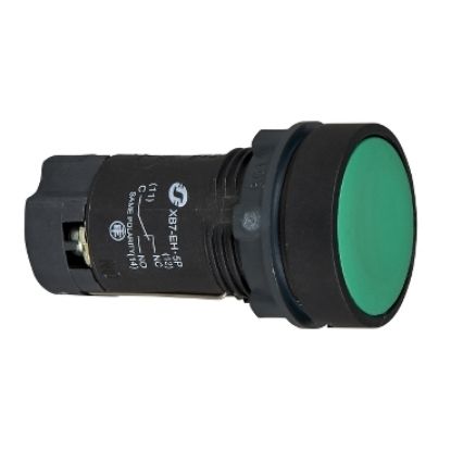 Picture of green flush pushbutton Ø22 - spring return - 2NO- screw clamp terminals-unmarked