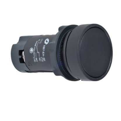 Picture of black flush pushbutton Ø22 - push push-to-release - 1C/O - screw clamp terminals