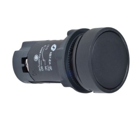 Picture of black flush pushbutton Ø22 - push push-to-release - 1C/O - screw clamp terminals