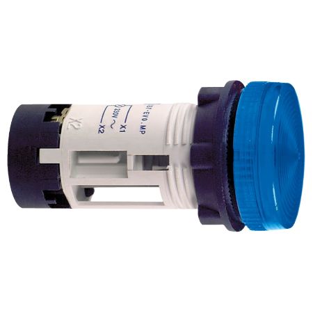 Picture of round pilot light Ø 22 - blue - BA 9s neon - 230 V - faston connectors