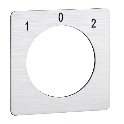 Picture of Legend for cam switch, Harmony K, use Ø 22mm hole mounting heads, 45X45mm, metallic color, marked 1 - 0 - 2, 45°