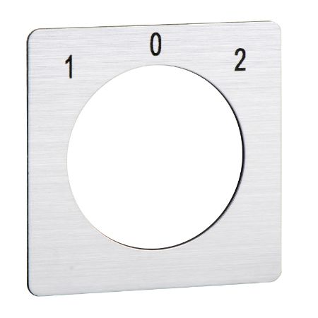 Picture of Legend for cam switch, Harmony K, use Ø 22mm hole mounting heads, 45X45mm, metallic color, marked 1 - 0 - 2, 45°