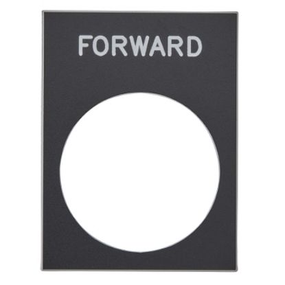Picture of Marked legend, Harmony XAC, nameplate, 30 x 40mm, plastic, black, 22mm push button,  white marked FORWARD